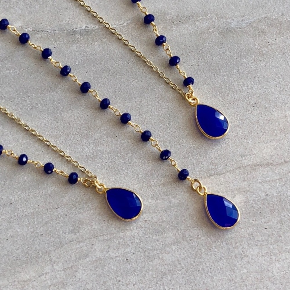 💧14K Blue Chalcedony Rosary Necklace - Picture 3 of 7
